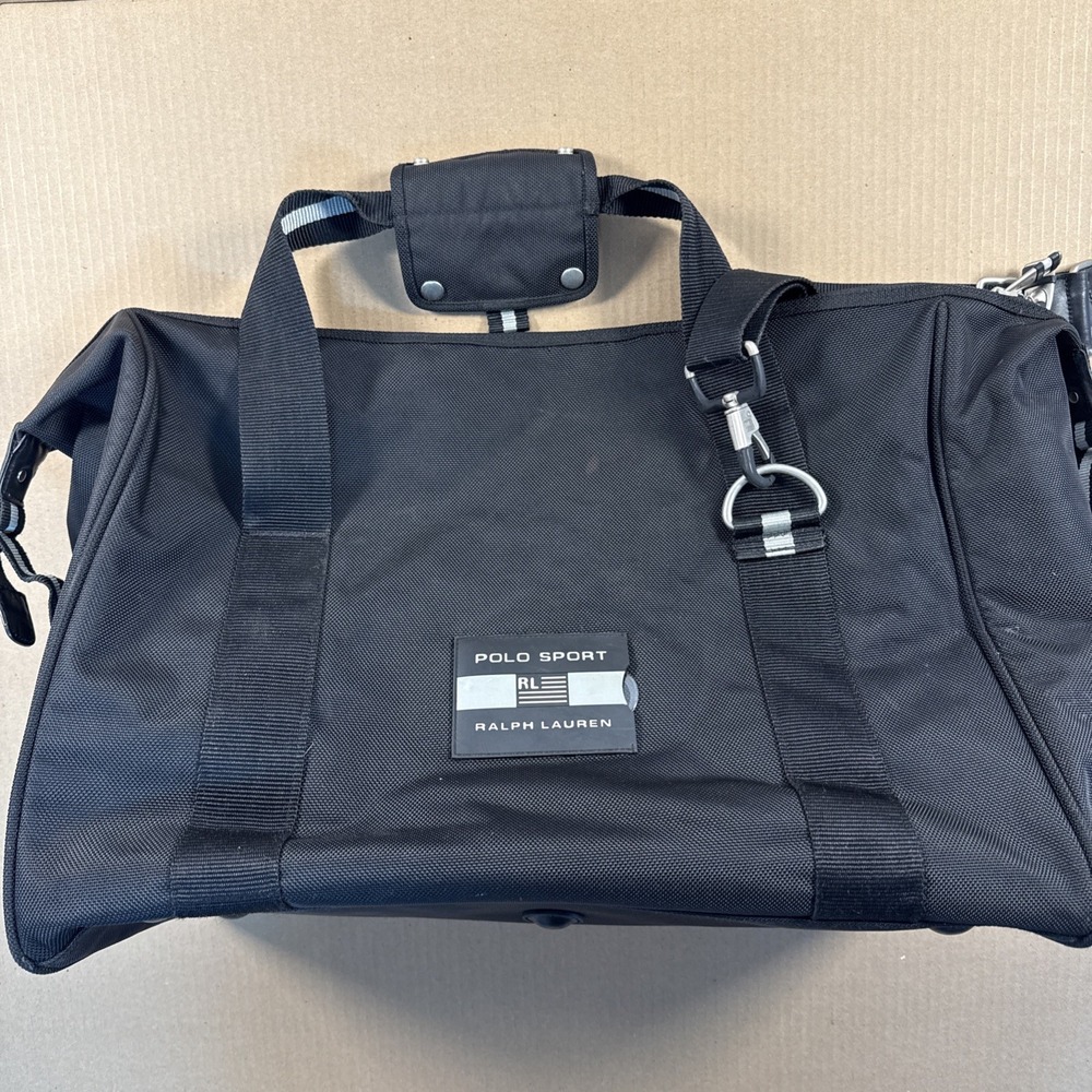 Polo‎ Sport Ralph Lauren Duffle Bag Black Gray  Gym Travel Bag 20x14x11"